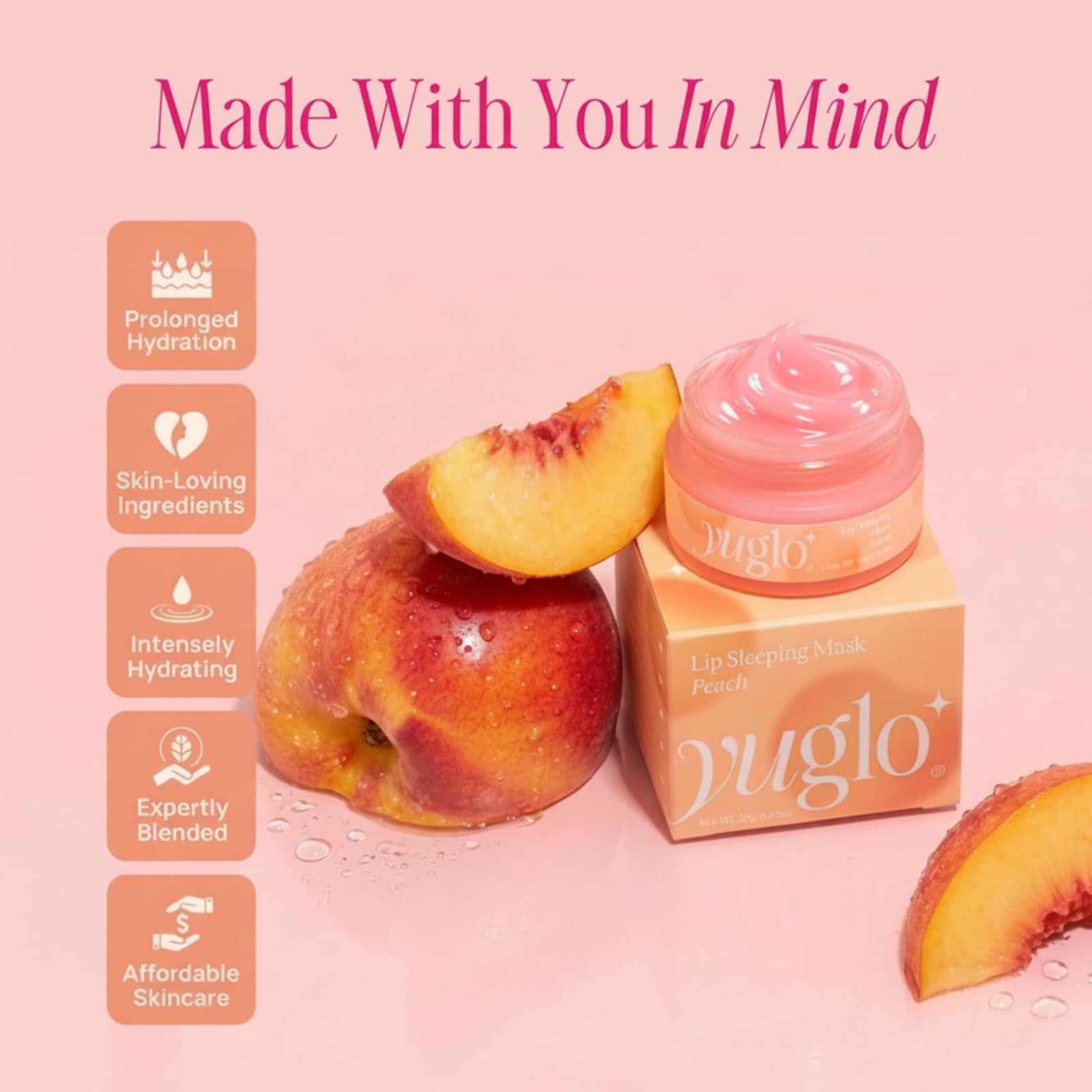 YUGLO Lip Sleeping Mask | Peach Flavor | Hydrating & Soothing Lip Treatment for  Dry, Chapped Lips