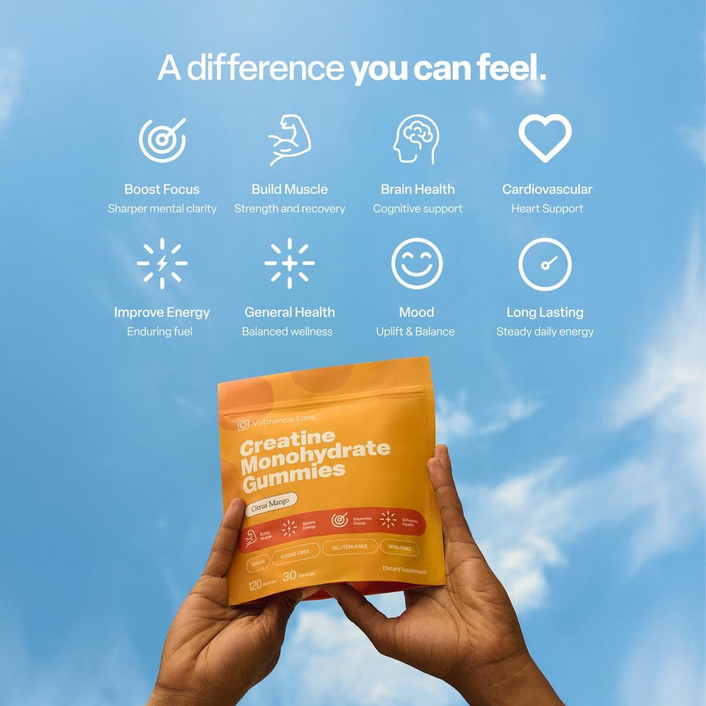 VYBRANCE LABS Creapure Creatine Gummies 5g + Taurine & B12 - Sugar-Free, Vegan, Gluten-Free - Citrus Mango - 120 Count (30 Servings) for Strength, Energy & Focus VYBRANCE LABS Au supplements