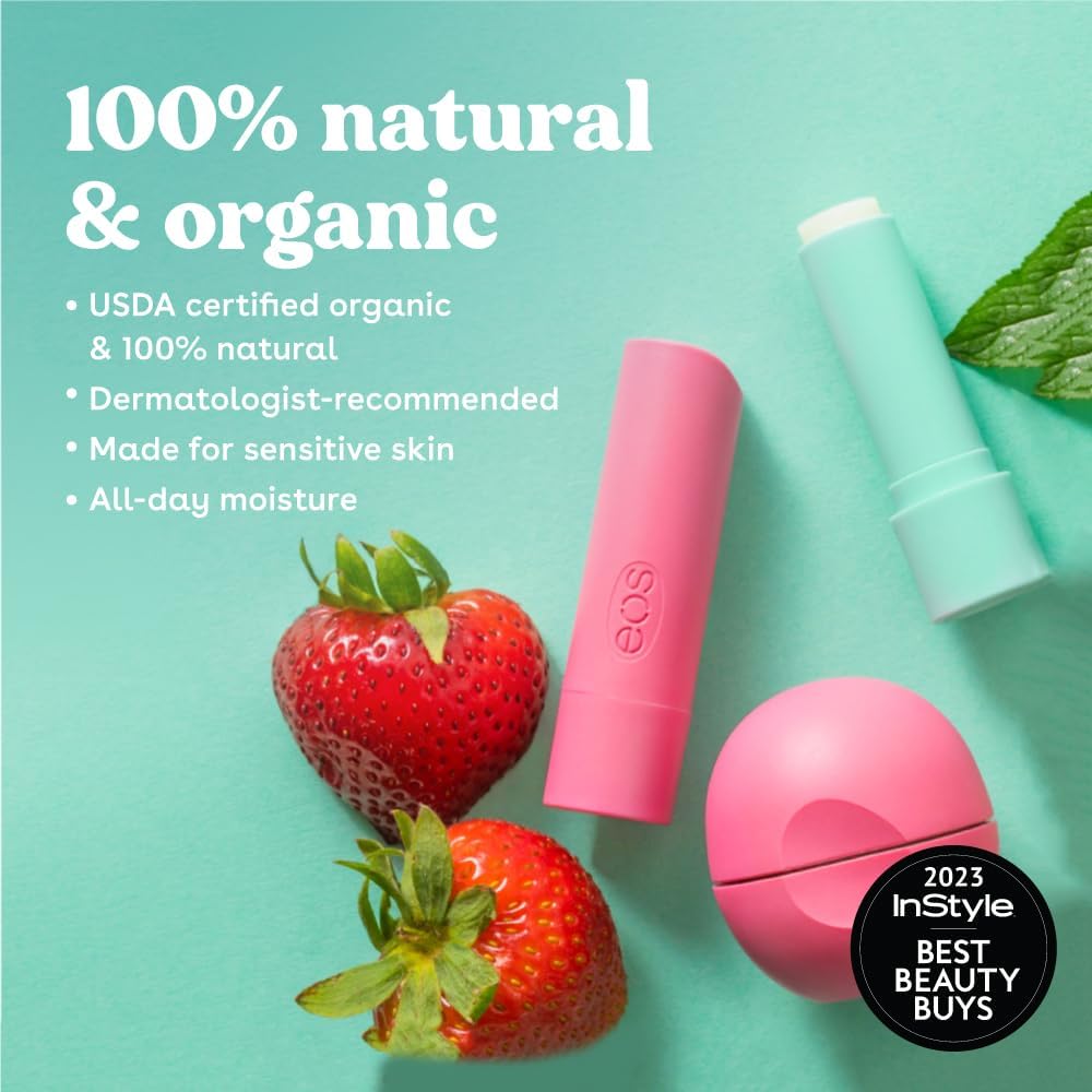 eos 100% Natural & Organic Lip Balm Sticks - Sweet Mint, All Natural Lip Balm, All-Day Moisture