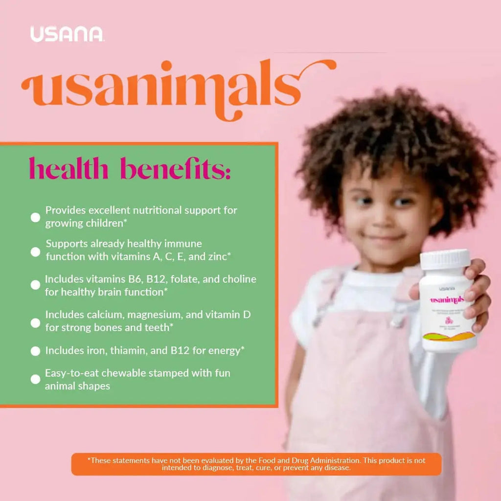 USANA Usanimals Multivitamin for Kids - Daily Chewable Tablets with Vitamins A, C, D, E, B6, B12, Zinc, Iron - Supports Immune, Bone & Brain Health USANA Au supplements