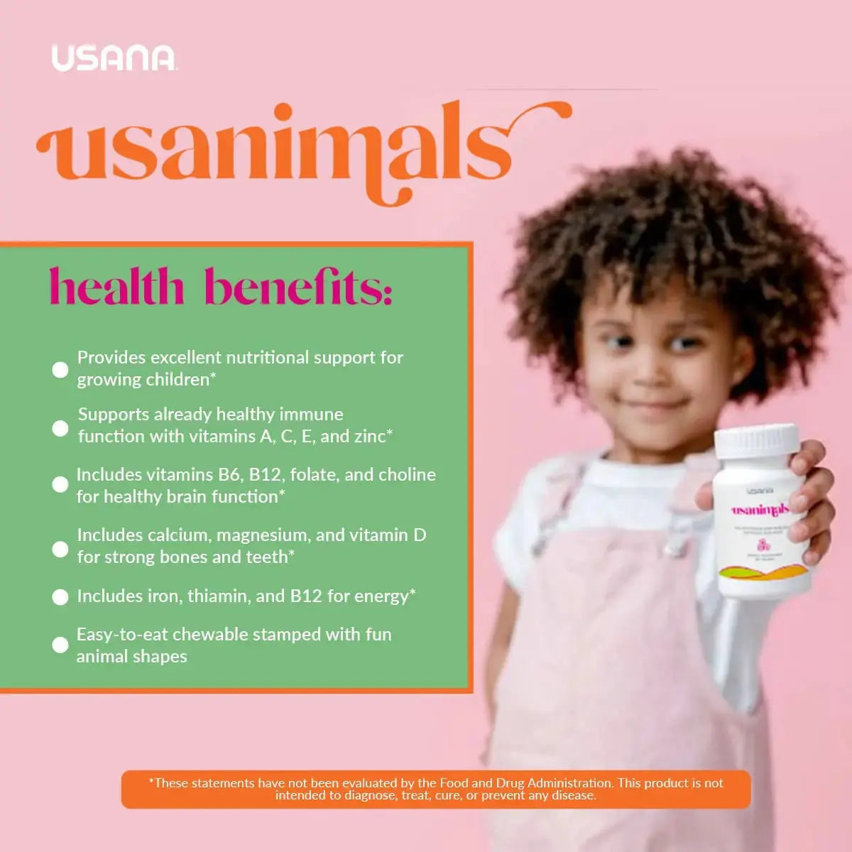 USANA Usanimals Multivitamin for Kids - Daily Chewable Tablets with Vitamins A, C, D, E, B6, B12, Zinc, Iron - Supports Immune, Bone & Brain Health USANA Au supplements