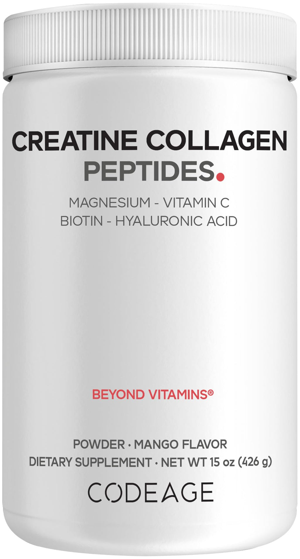 Codeage Creatine Collagen Peptides - Creatine Monohydrate Powder Supplement, Wild-Caught Marine Collagen, Biotin, Magnesium, Vitamin C, Hyaluronic Acid - Mango Flavored - Non-GMO - 15 Oz Codeage Au supplements