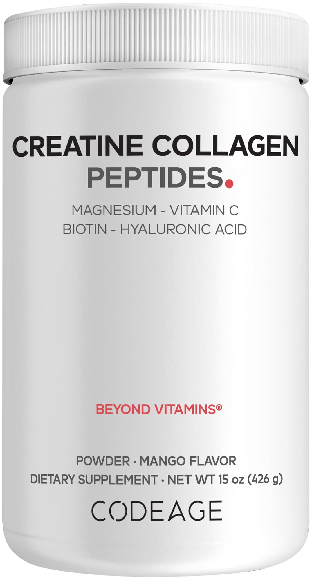 Codeage Creatine Collagen Peptides - Creatine Monohydrate Powder Supplement, Wild-Caught Marine Collagen, Biotin, Magnesium, Vitamin C, Hyaluronic Acid - Mango Flavored - Non-GMO - 15 Oz Codeage Au supplements