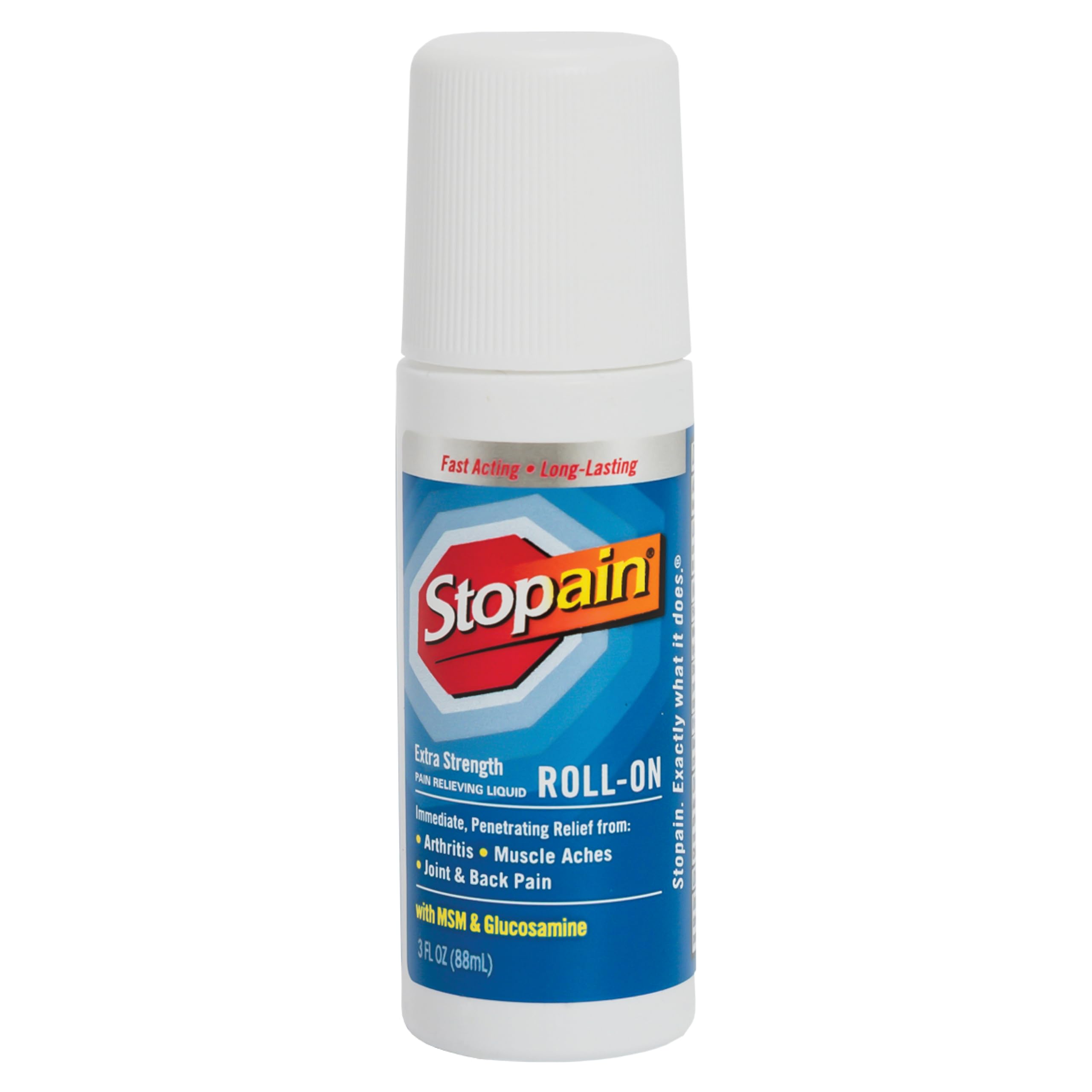 Stopain Pain Relief Roll On Gel 3oz, USA Made, Max Strength Fast Acting with MSM, Glucosamine, Menthol for Arthritis, Lower Back, Knee, Neck, HSA FSA Approved OTC Topical Analgesic Products Stopain Au supplements