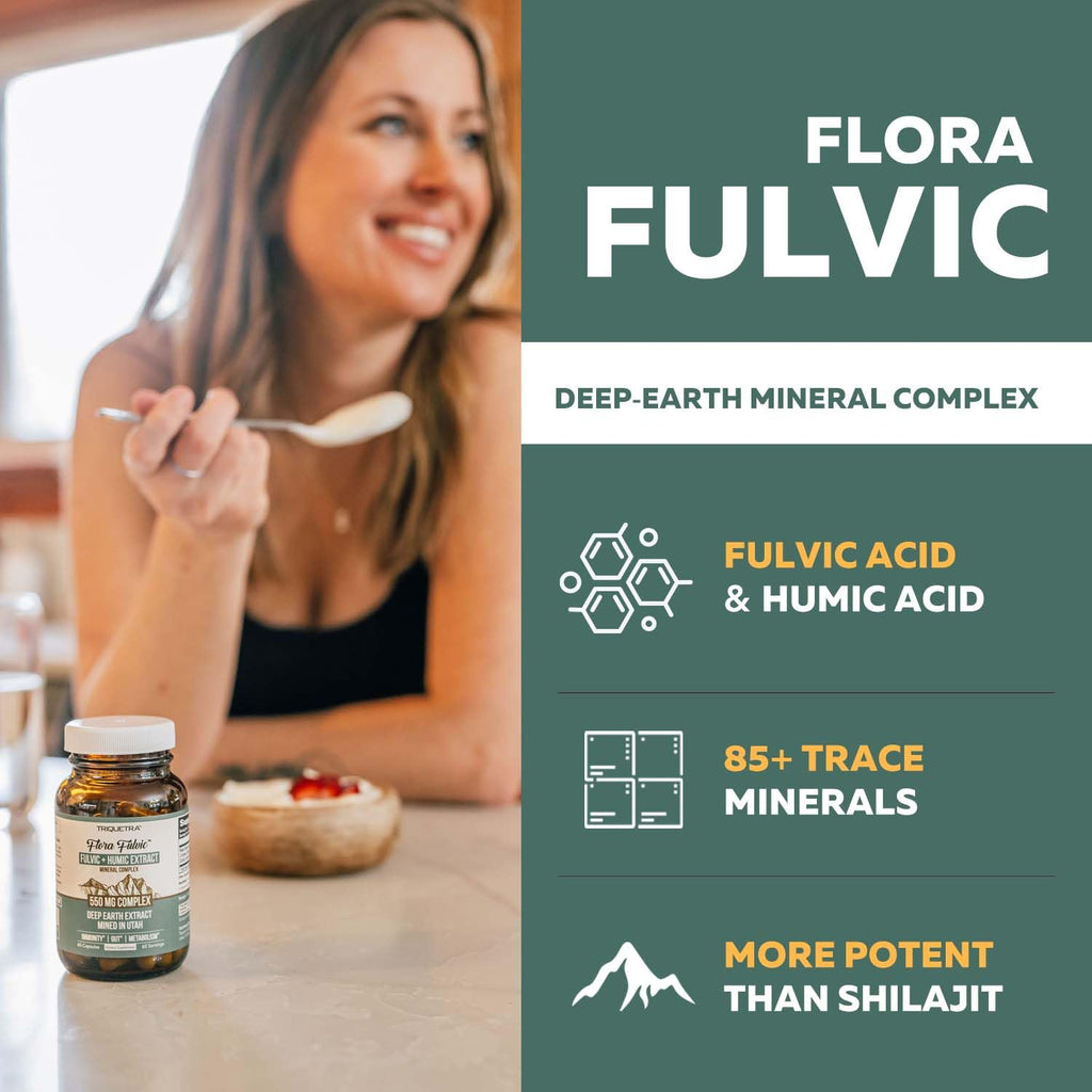 Flora Fulvic | Fulvic Acid + Humic Acid Complex – 550 mg |Mined in Utah, Prehistoric Deep Earth Extract | Immunity, Gut, Digestion – Natural Trace Mineral Complex
