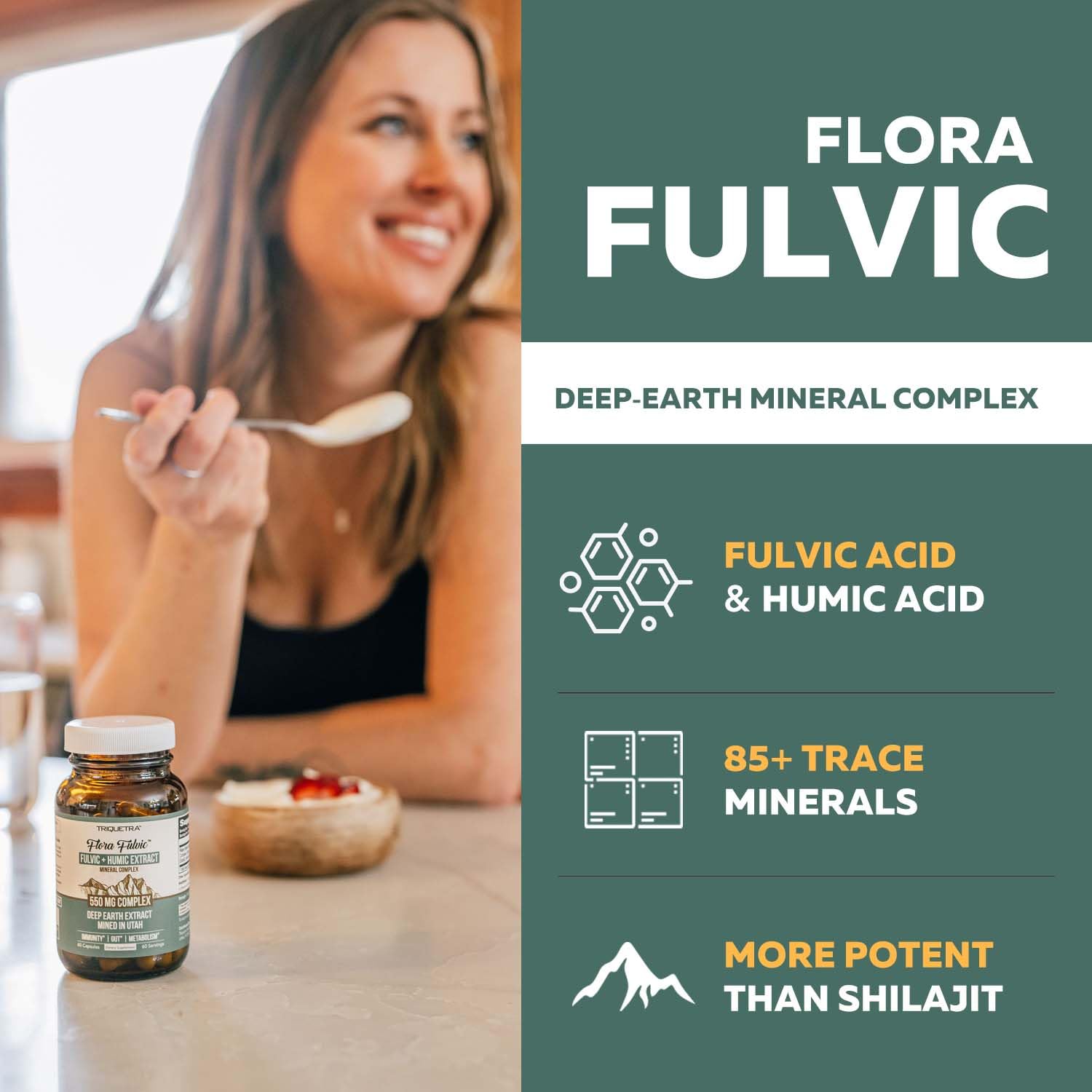 Flora Fulvic | Fulvic Acid + Humic Acid Complex – 550 mg |Mined in Utah, Prehistoric Deep Earth Extract | Immunity, Gut, Digestion – Natural Trace Mineral Complex