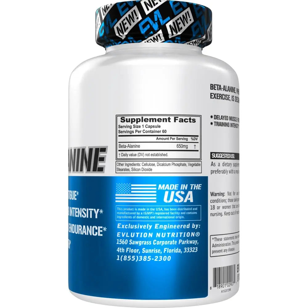 Evlution Nutrition Beta-Alanine Capsules - Enhance Training Intensity - 60 Count Beta Evlution Au supplements