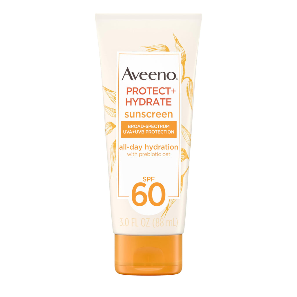 Aveeno Protect + Hydrate Moisturizing Body Sunscreen Lotion with Broad Spectrum SPF 60 & Prebiotic Oat, Weightless & Refreshing Feel