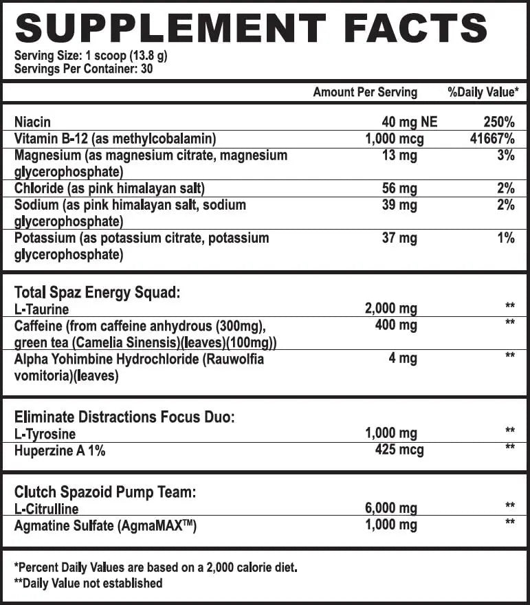 Spazmatic Pre-Workout Powder - 400mgs Caffeine - 6 Grams Pure Citrulline for Muscle TIM MURIELLO'S SPAZMATIC PRE-WORKOUT DRINK Au supplements