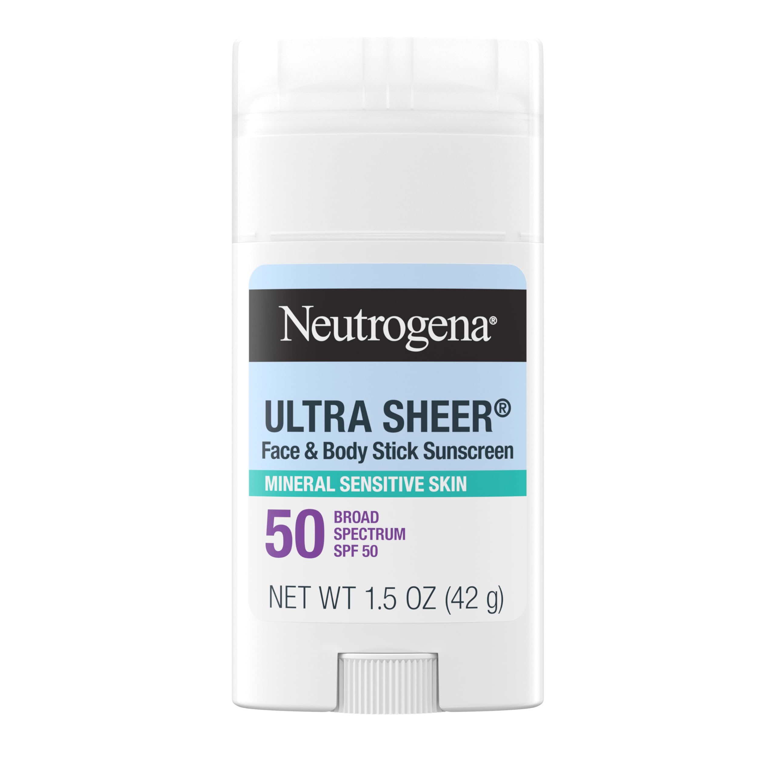 Neutrogena Ultra Sheer Dry Touch SPF 50 Mineral Sunscreen Stick for Sensitive Skin, Zinc Oxide, Body & Face Sunscreen