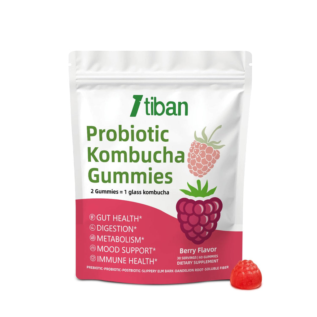 Itiban Probiotic Kombucha Gummy - Prebiotics, Probiotics, Postbiotics, Fiber Supplement, Slippery Elm for Bloating, Gut Health, Women and Men, 60ct Itiban Au supplements