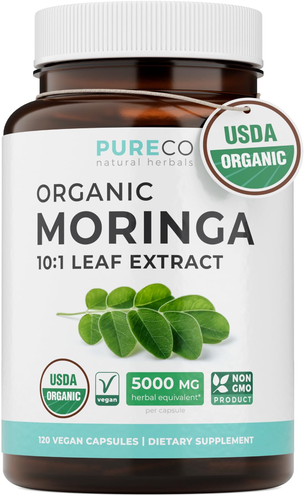 USDA Organic Moringa Capsules - High Potency Organic Moringa 500mg Extract 10:1 Per 1 Capsule Serving - Nutrient Dense Green Superfood Antioxidant