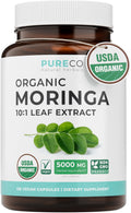 USDA Organic Moringa Capsules - High Potency Organic Moringa 500mg Extract 10:1 Per 1 Capsule Serving - Nutrient Dense Green Superfood Antioxidant