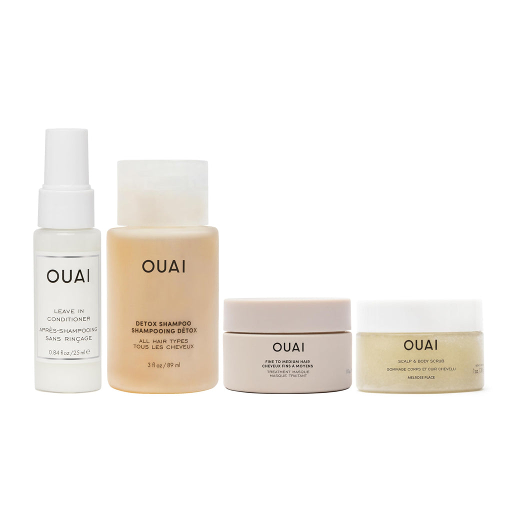 OUAI Travel Kit - Includes Travel Size Leave In Conditioner, Detox Shampoo, Fine to Medium Hair Mask, Scalp & Body Scrub (4 Count) OUAI Au supplements