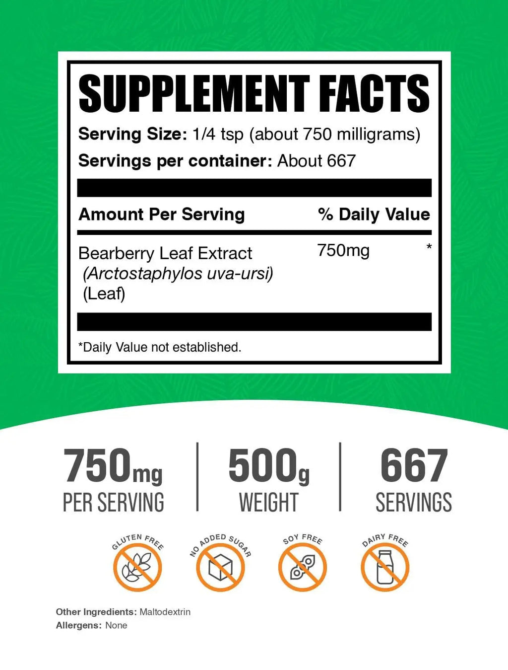 BulkSupplements.com Bearberry Leaf Extract Powder - Uva Ursi Extract, Herbal Supplement - Vegan & Gluten Free, 750mg per Serving, 500g (1.1 lbs) (Pack of 1) BulkSupplements Au supplements
