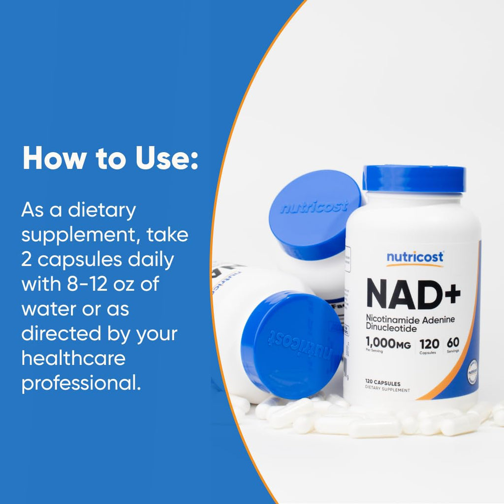Nutricost NAD+ Supplement 1,000mg per Serving,120 Capsules (Nicotinamide Adenine Dinucleotide) - 60 Servings, Gluten-Free, Vegan