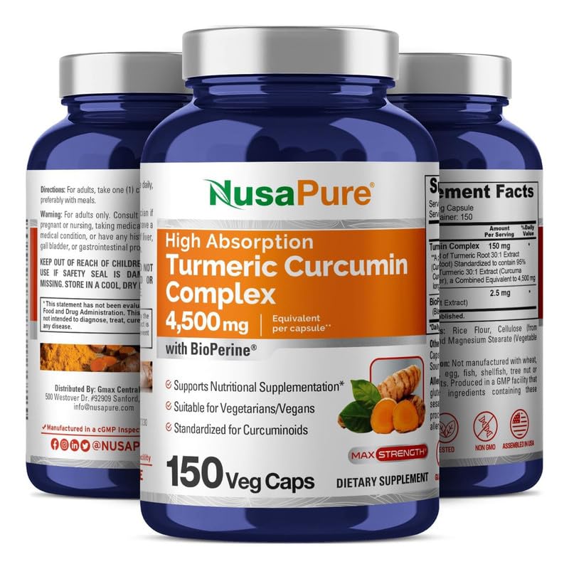 NusaPure Turmeric Curcumin Complex 4,500mg per caps, 150 caps, Non-GMO, Gluten-Free, & Bioperine NusaPure Au supplements