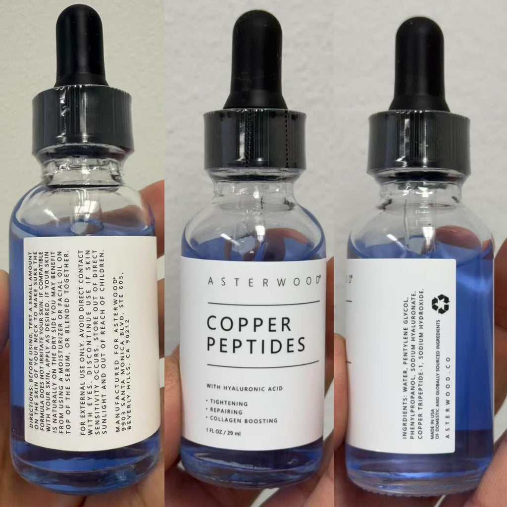 Asterwood Copper Peptides Serum for Face - with GHK-Cu Peptide and Hyaluronic Acid - Anti-Aging Facial Serum - 1 Fl Oz