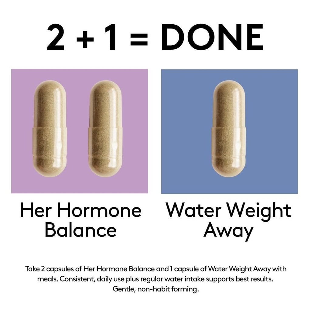 Youth & Tonic PMS & Menopause Bloating Relief Duo – Support for Puffiness, Hormonal Balance & Fluid Retention – Her Hormone Balance + Water Weight Away Natural Herbs for Women, 90 Capsules Youth & Tonic Au supplements