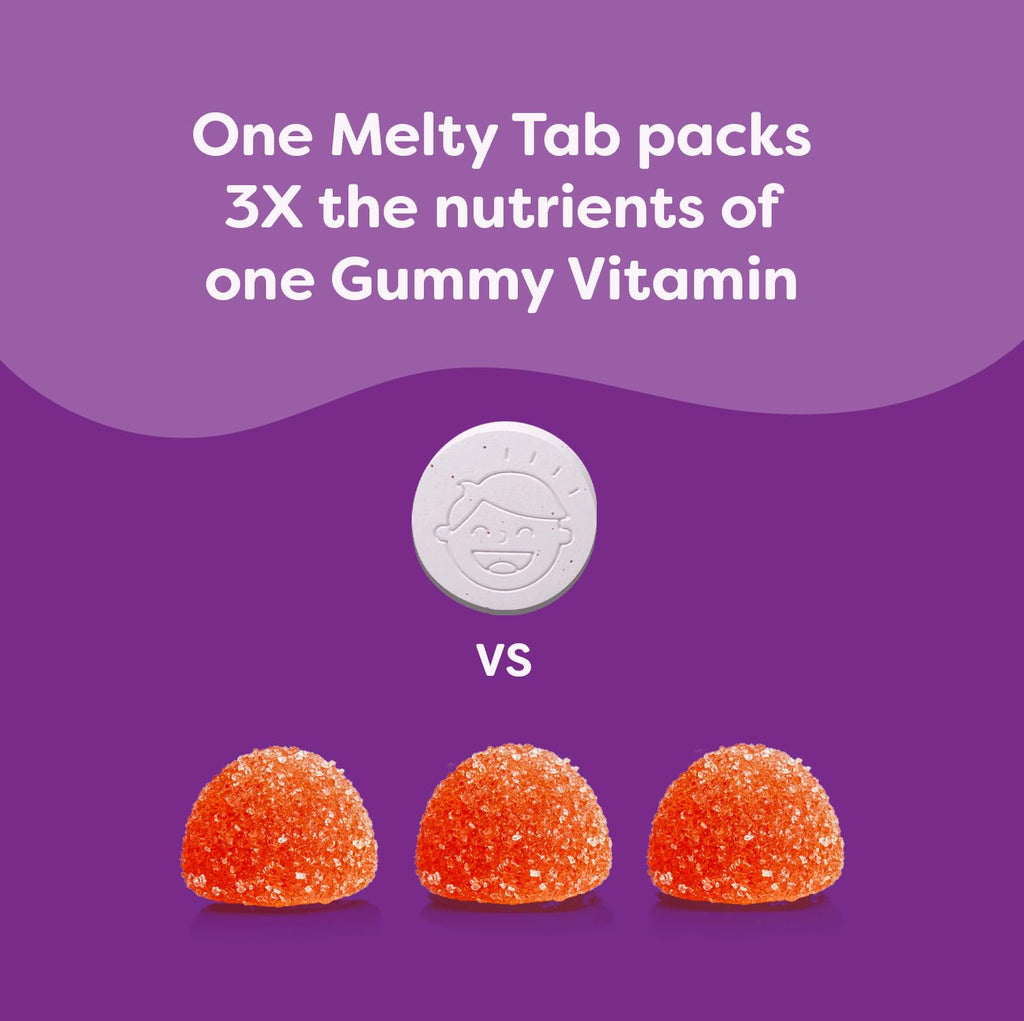 Renzo's Picky Eater Kids Multivitamin with Iron - Dissolvable Kids Vitamins with Iron, Zinc, Vitamin C, Vitamin D, E & K, Sugar-Free Melty Tabs, Orange Flavor