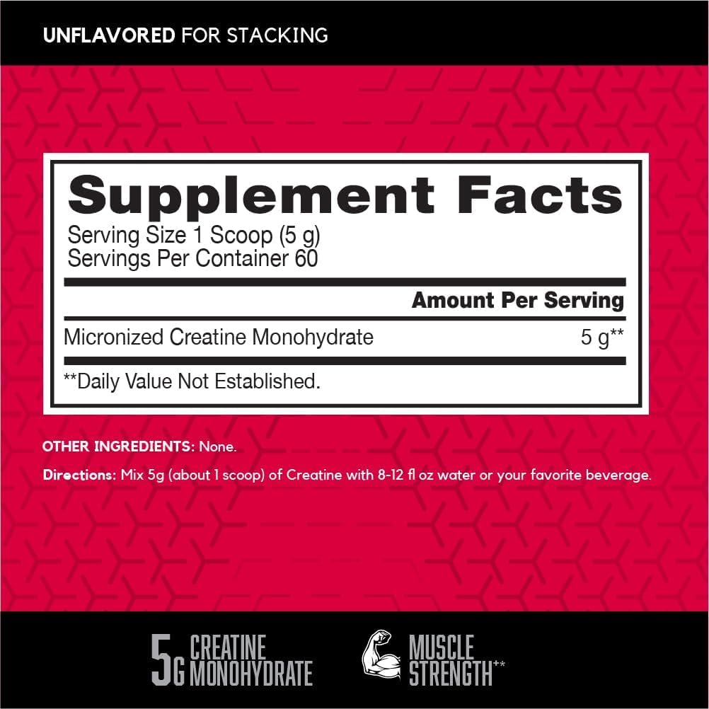 BSN Micronized Creatine Monohydrate Powder, Unflavored Creatine Powder, Micronized, Supports Muscle Building, Supports Muscle Strength, Gym Supplement