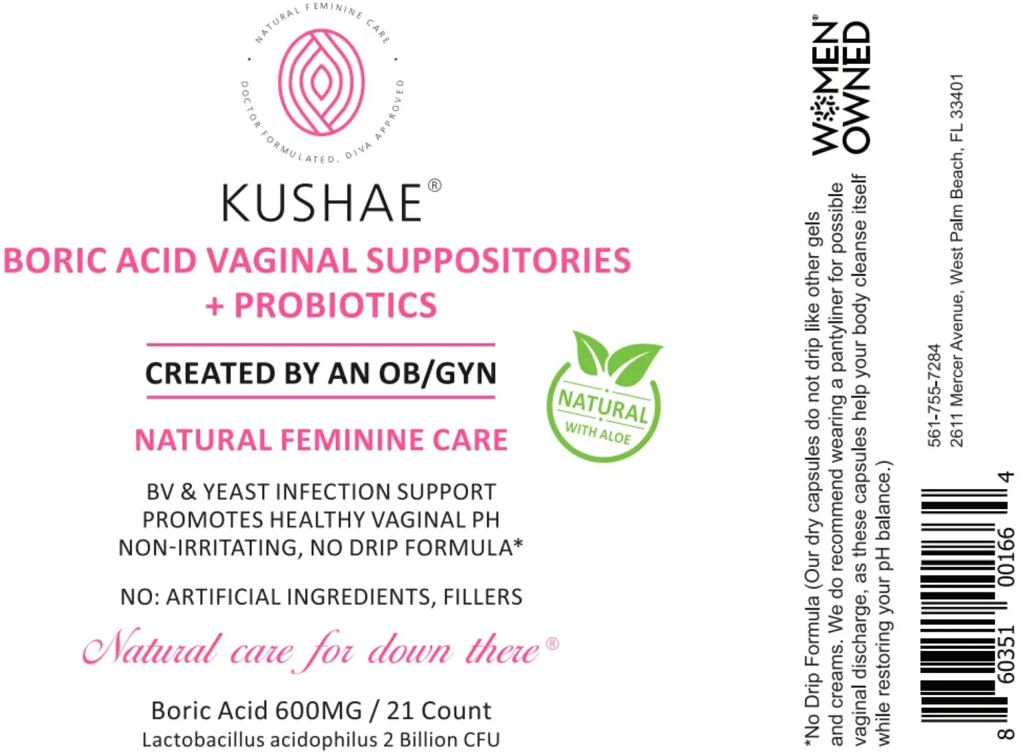 Kushae Boric Acid Suppositories with Applicator, All-Natural Boric Acid Suppositories for Women Kushae Au supplements