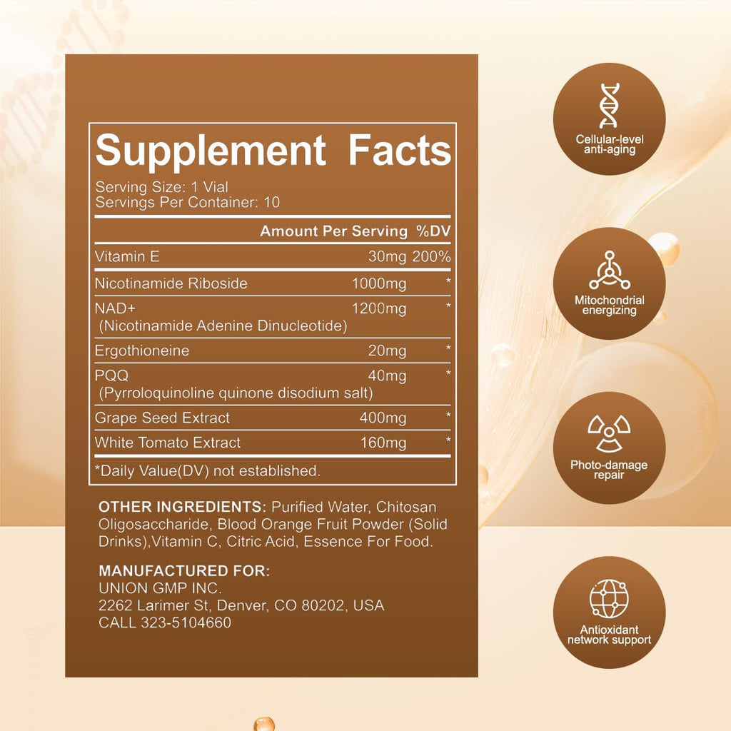 Perseek NAD+ 1200mg Liquid Supplement with Nicotinamide Riboside, PQQ & Grape Seed Extract for Cellular Vitality, Energy Metabolism & Antioxidant Support – 10 Liquid Vials Perseek Au supplements