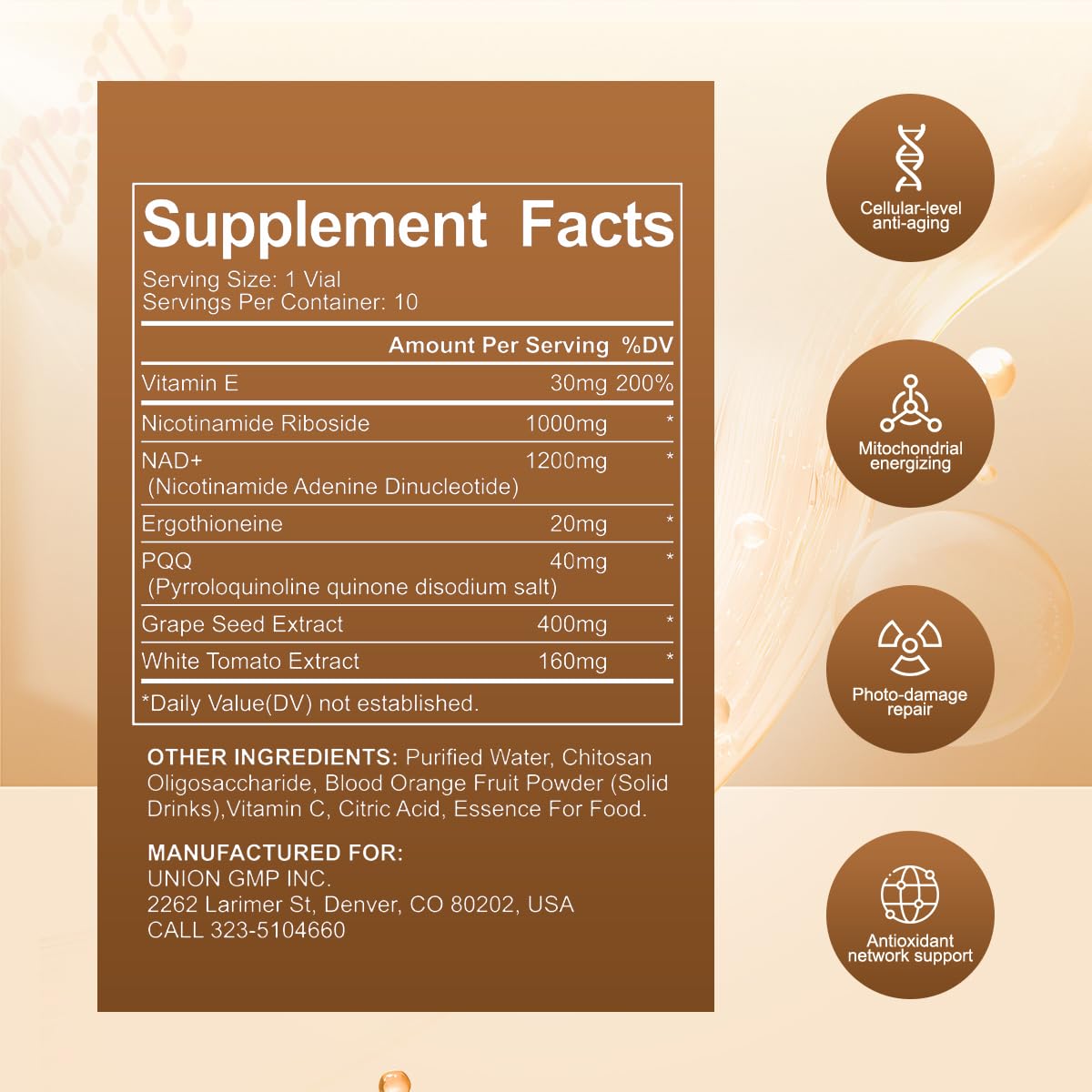 Perseek NAD+ 1200mg Liquid Supplement with Nicotinamide Riboside, PQQ & Grape Seed Extract for Cellular Vitality, Energy Metabolism & Antioxidant Support – 10 Liquid Vials Perseek Au supplements