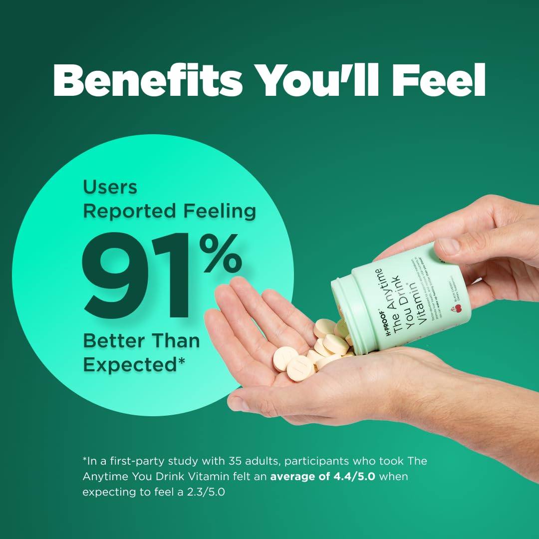 H-PROOF The Anytime You Drink Vitamin, Liver Health & Immunity Support with Electrolytes, Milk Thistle, and Vitamins B & C - 40 Chewable Tablets
