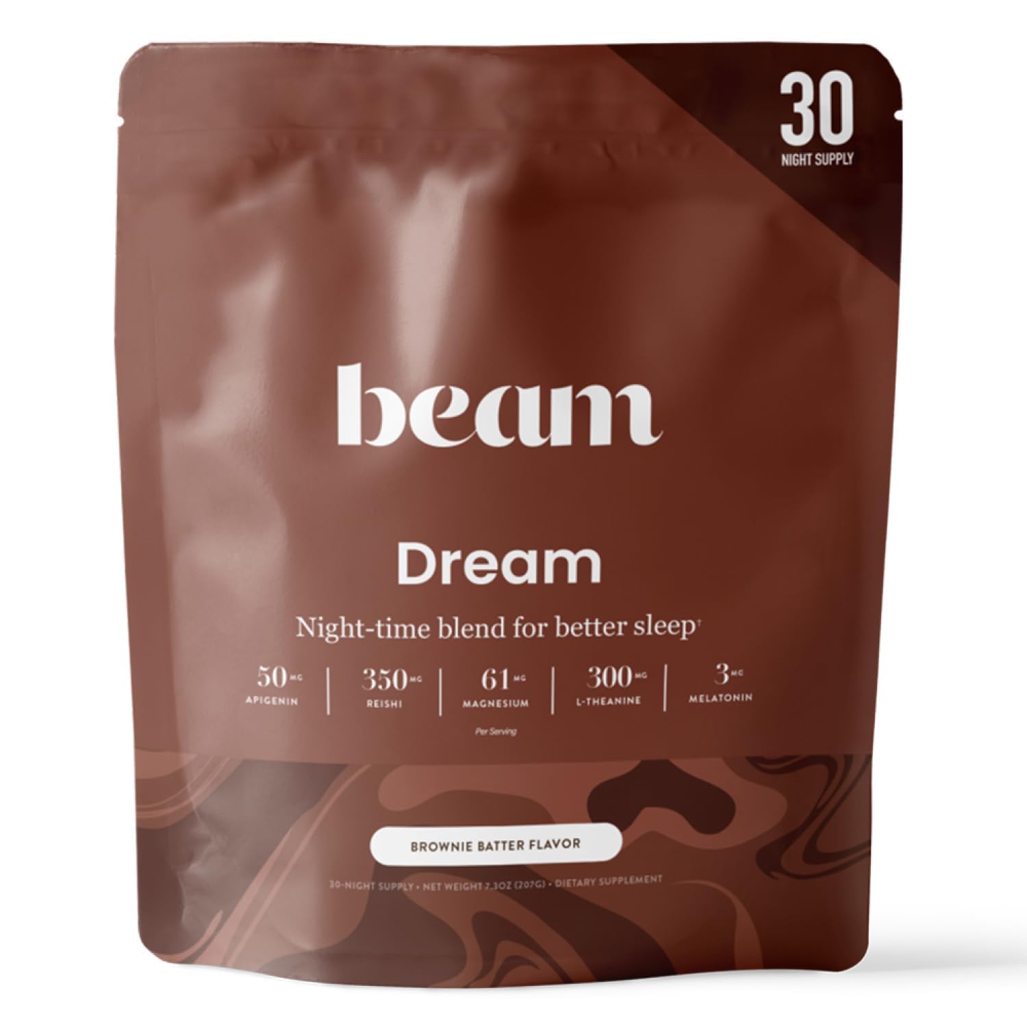 Beam Dream Sleep Powder – Sleep Aid for Adults with Melatonin, Magnesium, L-Theanine, Reishi Mushroom & Apigenin Sleep Supplement, Sleepy Cocoa Bedtime