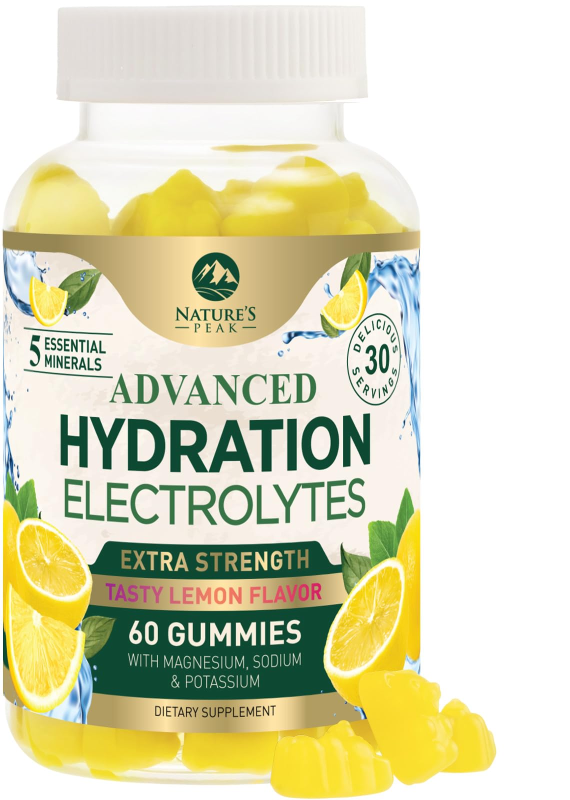 Hydration Electrolyte Gummies - Daily Liquid Replenisher Gummy - Electrolyte Multiplier with Minerals, Potassium & Real Salt - Vegan, Non-GMO - Tasty Lemon Flavor Hydration Electrolytes - 60 Gummies