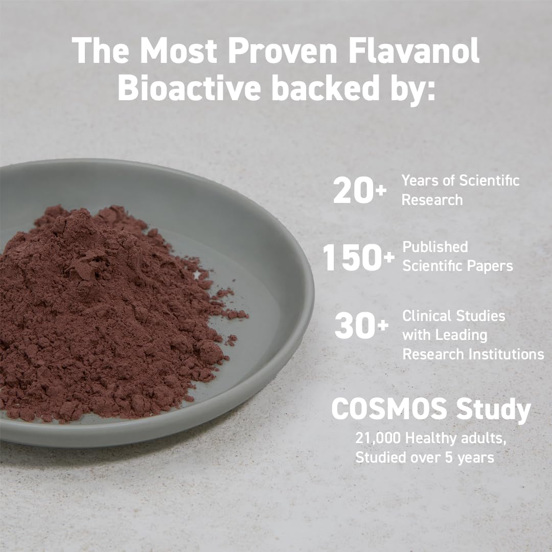 CocoaVia Cocoa Flavanols 500mg – Heart and Brain Support, High Flavanol Cocoa Extract, Boosts Nitric Oxide, Blood Circulation and Memory, Preworkout, Vegan