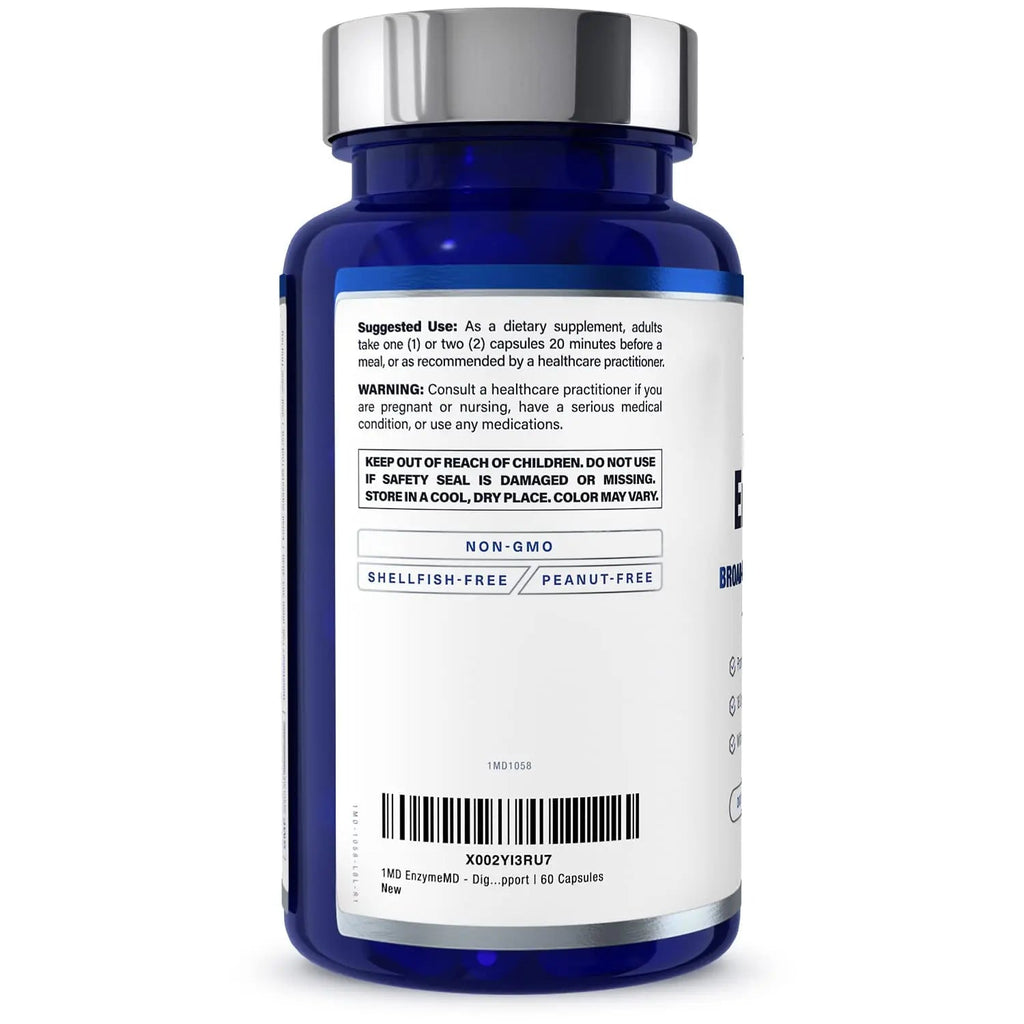 1MD Nutrition EnzymeMD - Digestive Enzymes Supplement - Doctor Formulated | 18 Plant-Based Enzymes - Gas & Bloating Support | 60 Capsules 1MD Nutrition Au supplements