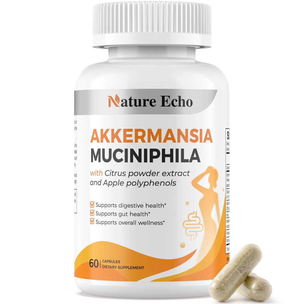 Nature Echo Supplement Support, Akkermansia Muciniphila Supplement for Cravings & Gut Health with Collagen, Inulin & Chromium - 60 Servings Capsules