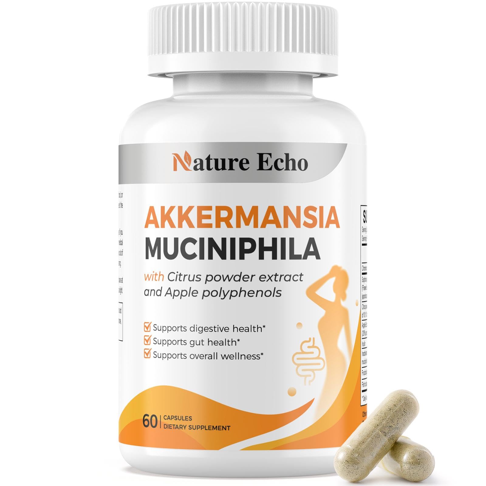 Nature Echo Supplement Support, Akkermansia Muciniphila Supplement for Cravings & Gut Health with Collagen, Inulin & Chromium - 60 Servings Capsules