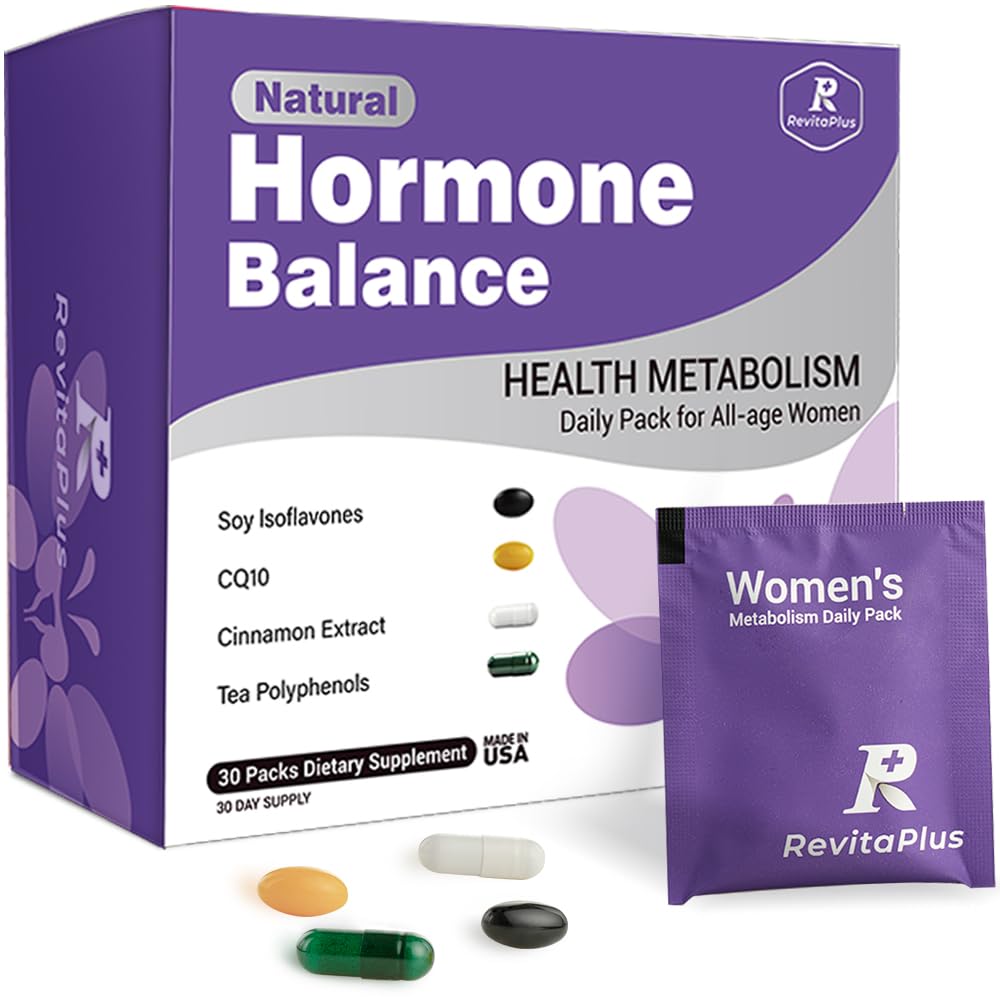 Natural Hormone Balance for Women, Menopause Supplements for Women with Evening Primrose Oil,CoQ10,Soy Isoflavones, Daily Pack Supports Peri+Menopause+Post, PMS,Metabolism,Mood,Energy 30Packs RevitaPlus Au supplements