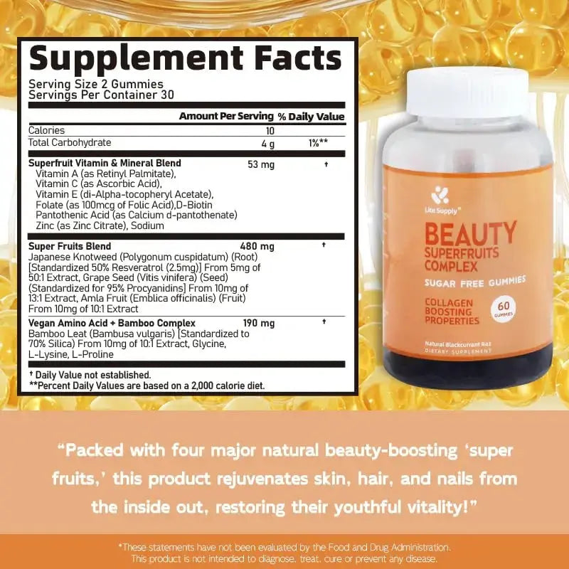 Women's Beauty Superfruits Complex and Multi Vitamin Gummies, 15 Essential Nutrients In One for Beauty Skin Hair Nails Lite Supply Au supplements