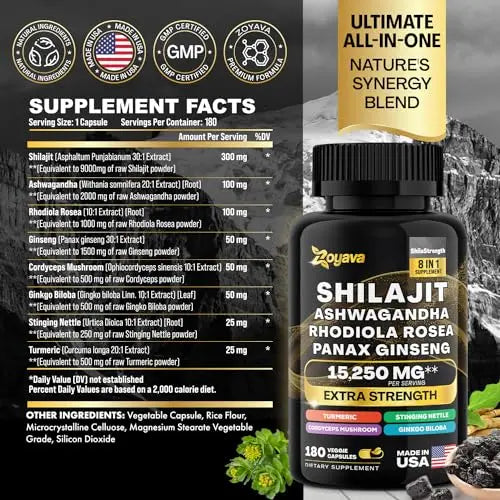 Zoyava Shilajit 9000MG Radiant Health Blend Ashwagandha 2000MG Rhodiola Rosea Zoyava Au supplements