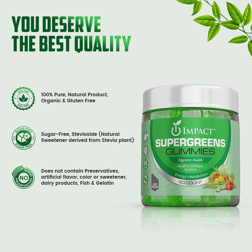 IMPACT Fiber Gummies for Adults, Women & Kids – Supergreens Veggies Daily High Fiber Gummies, for Gut Health & Immunity, Vegetarian Gummy Fiber Supplement,