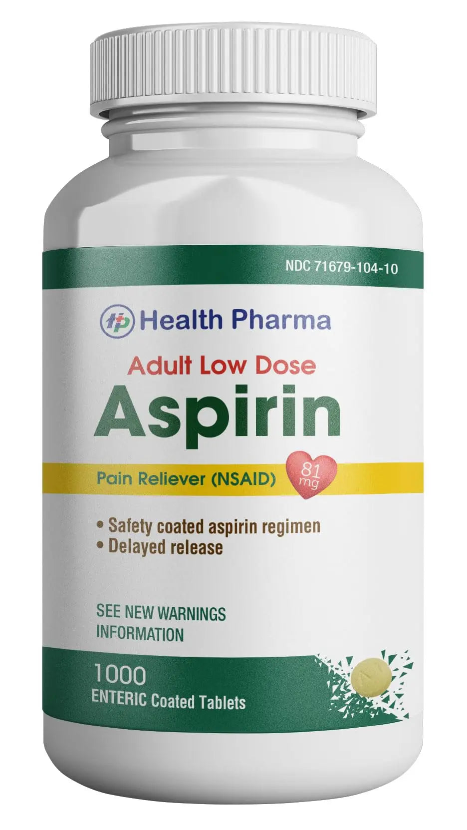 Health Pharma Aspirin 81 mg (1000 Enteric Coated Tablets) | Adult Low Dose Strength Pain Reliever (NSAID) | Safe Pain Relief for Minor Aches and Pain | Value Pack Generic Health Pharma Au supplements