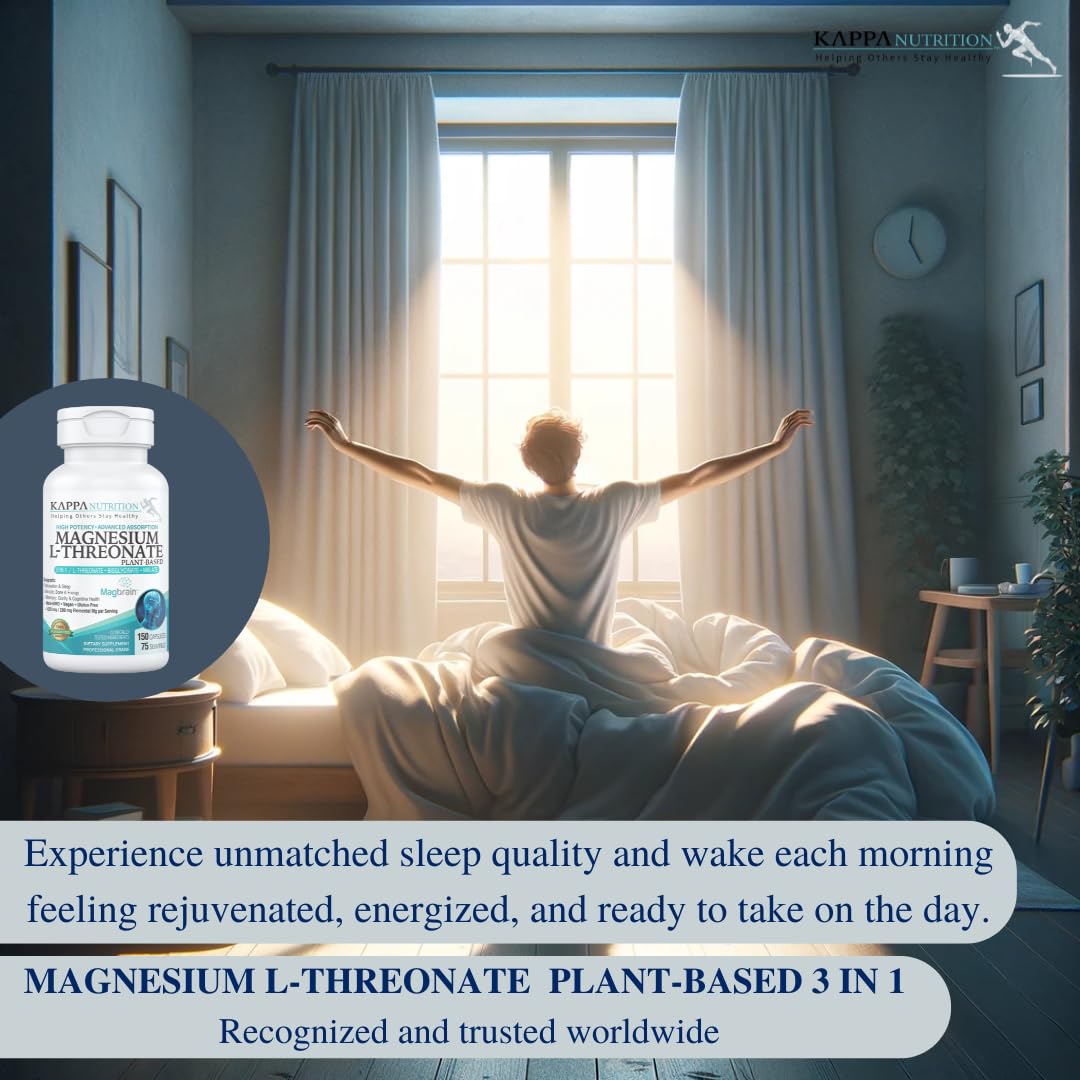 Kappa Nutrition Powered by Magbrain™ Magnesium L-Threonate Plant-Based, 150 Vegan Capsules, 420mg Elemental Magnesium (3 Capsules) from 2,253mg, Brain, Sleep & Muscle Support. KAPPA NUTRITION Au supplements