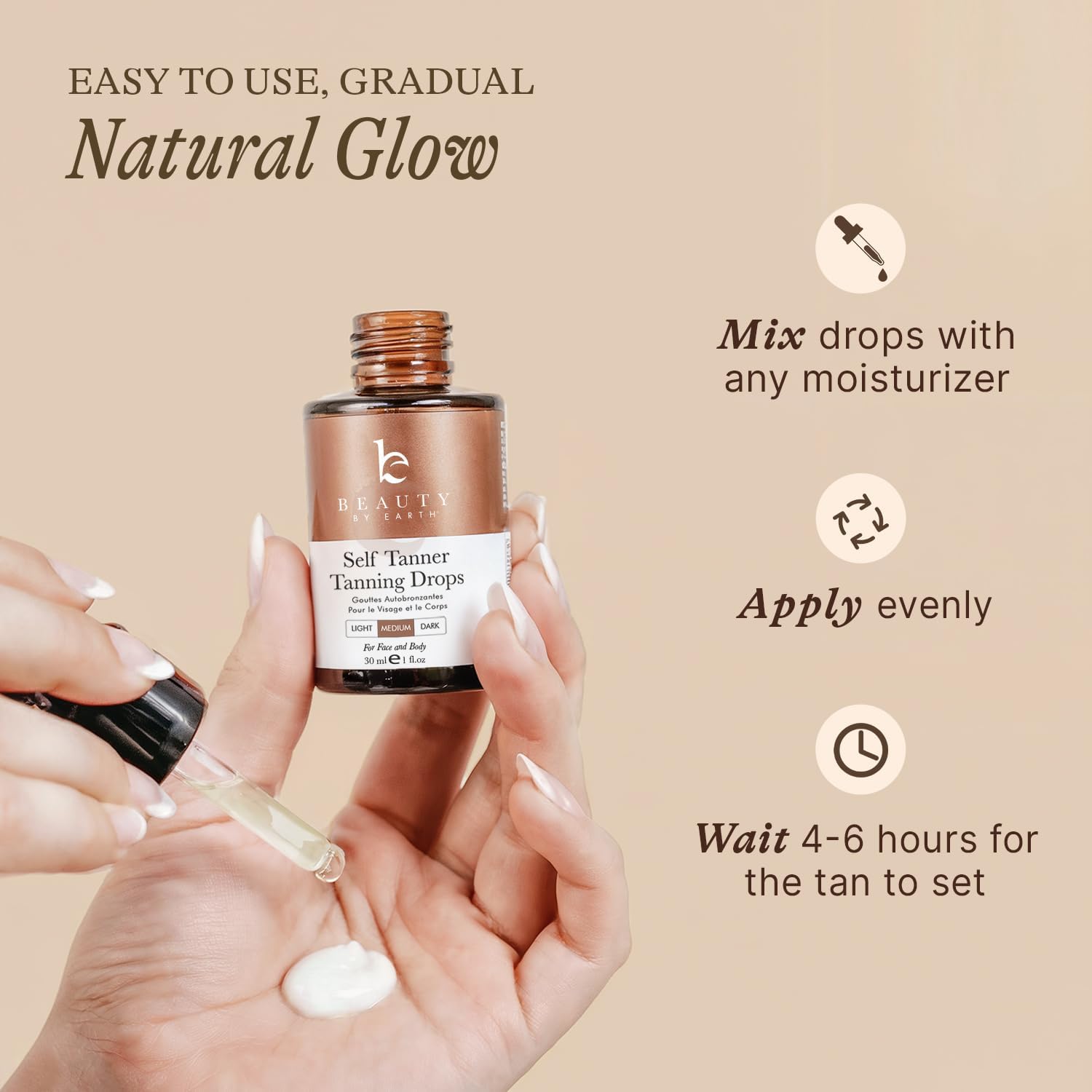 Self Tanning Drops - USA Made with Natural & Organic Ingredients, Medium Face Tanning Drops to Add to Lotion