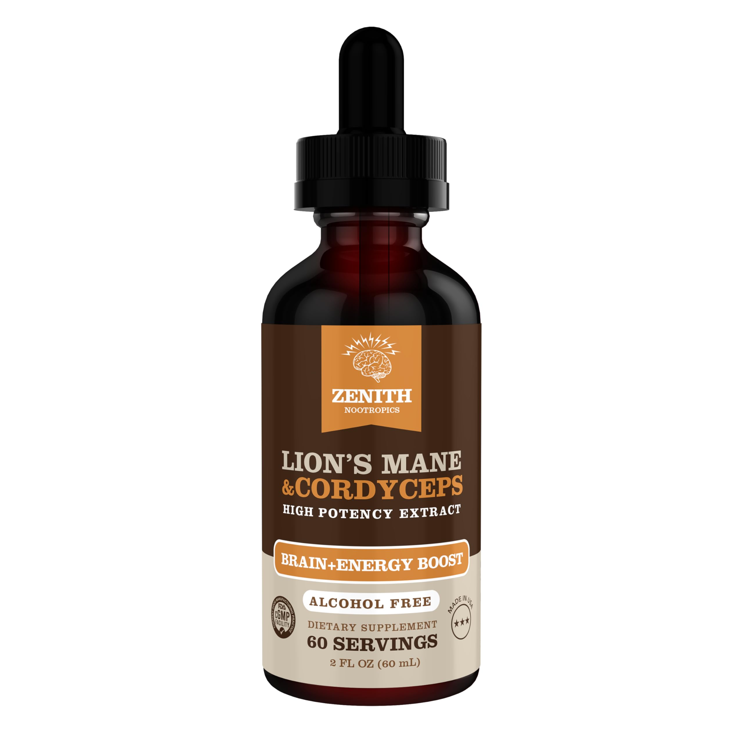 Zenith Nootropics Lion’s Mane & Cordyceps Supplement – Brain & Energy Support – Focus, Memory, Clarity, Immunity – Vegan, Alcohol-Free Tincture – Up-to 2-Month Supply, 2 fl oz Zenith Nootropics Au supplements