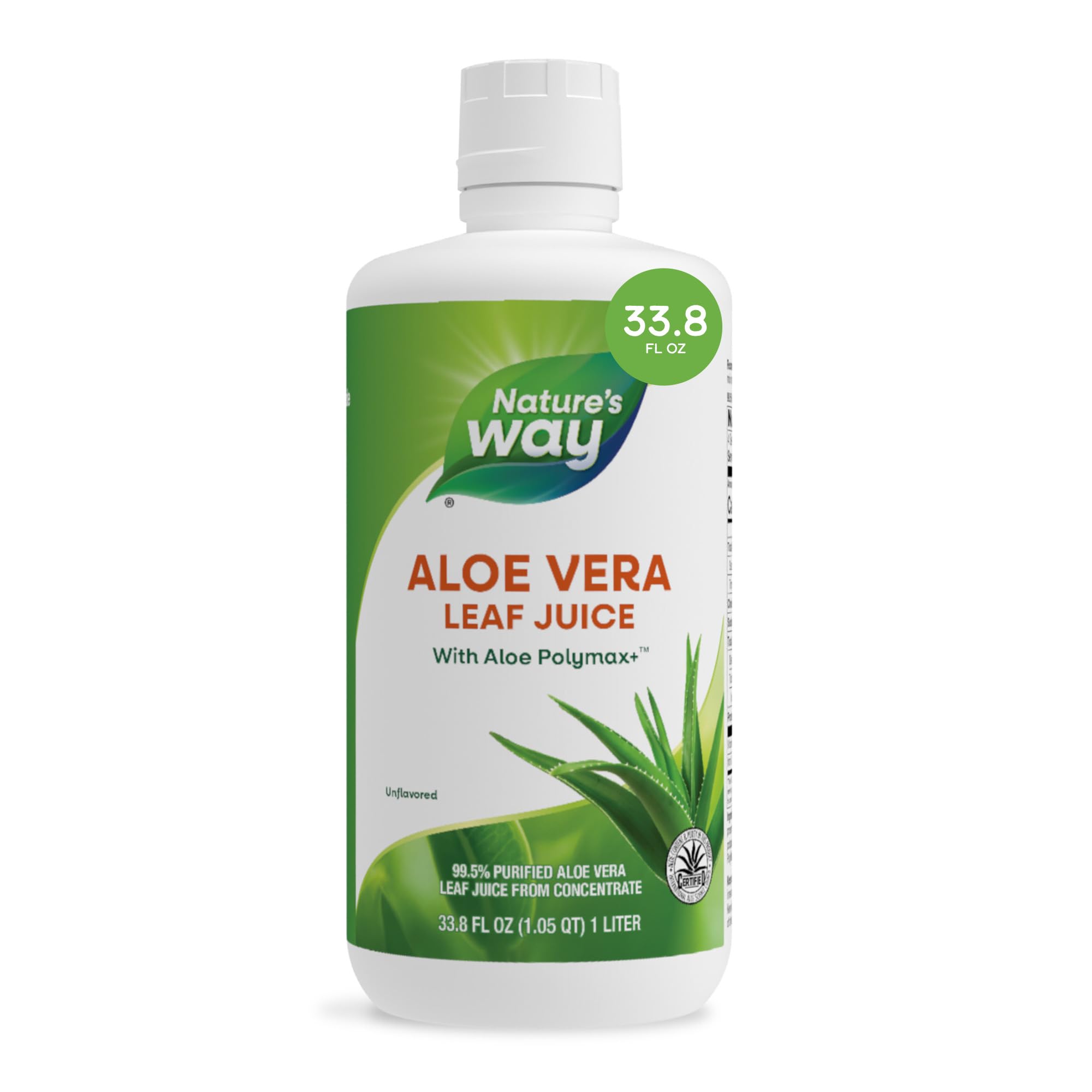 Nature’s Way Aloe Vera Leaf Juice, Flavorless Juice 99.5% Purified from Concentrate, Certified by The International Aloe Science Council,