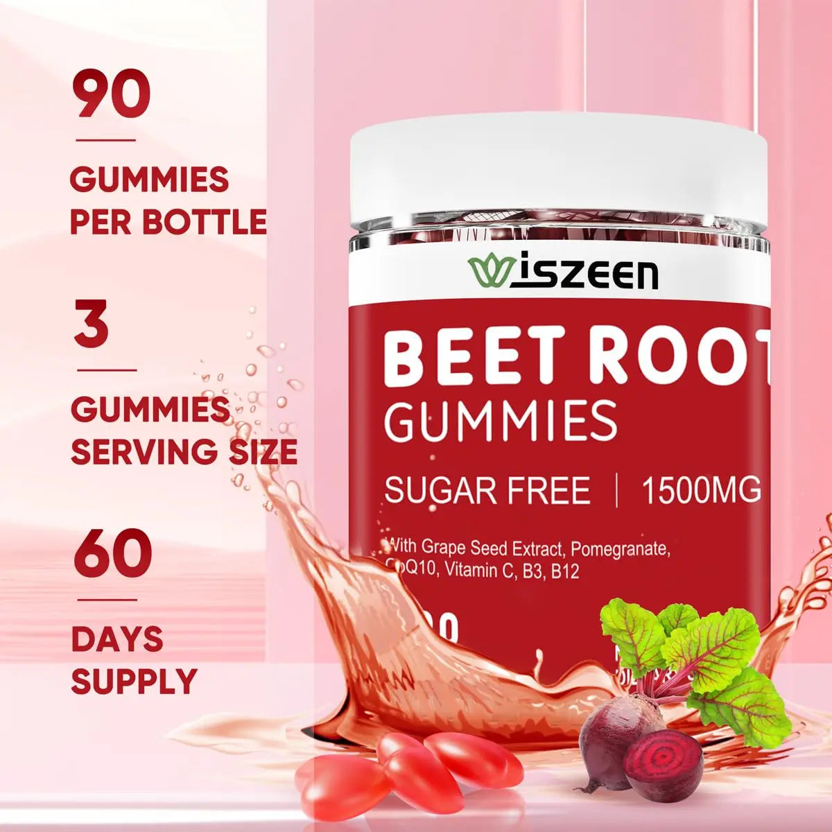Wiszeen Beet Root Gummies - 60 Servings - Beets Gummies Beet Chews Nitric Oxide Wiszeen Au supplements
