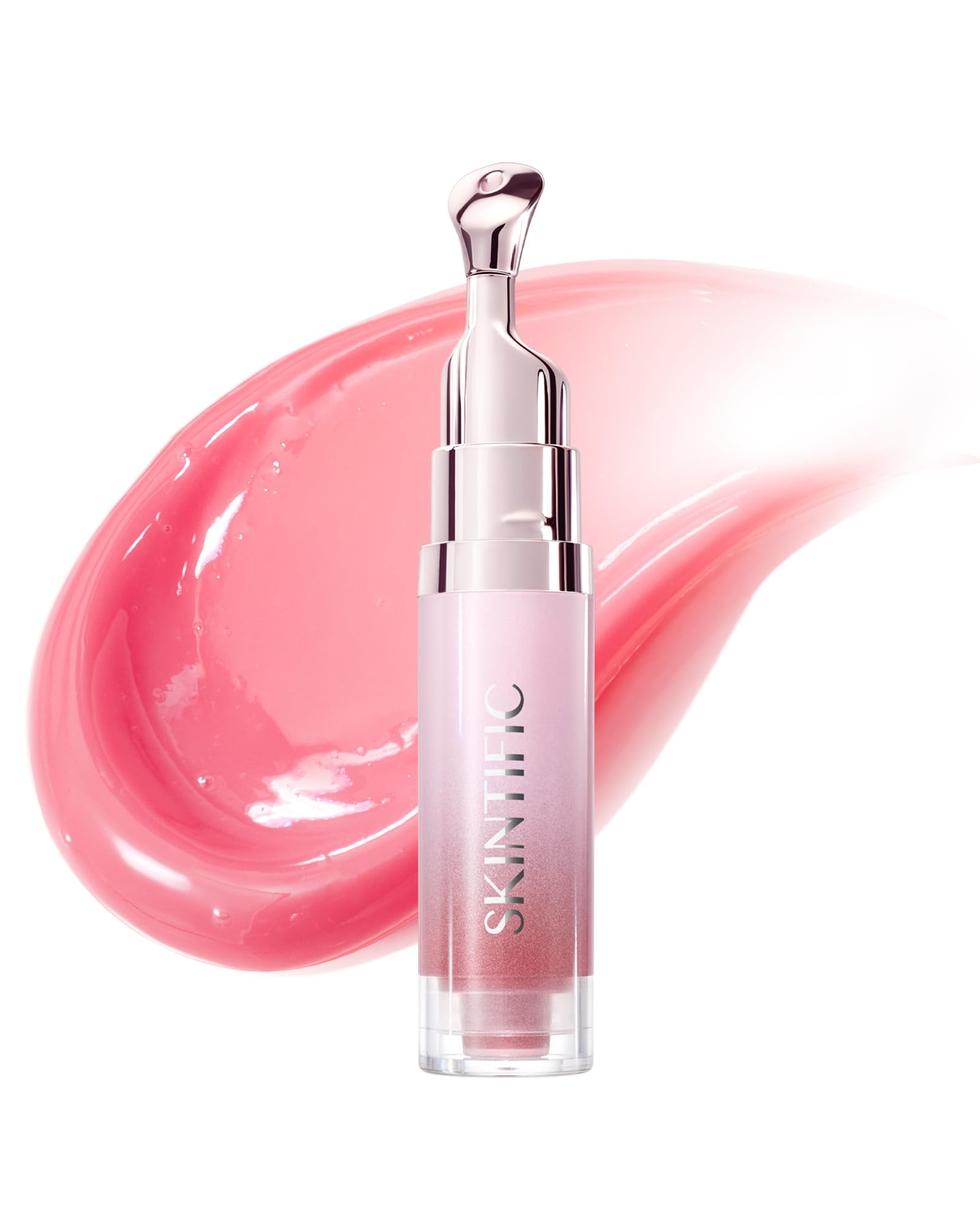 SKINTIFIC Peptide Brightening Lip Serum, Hydrating & Plumping Tinted Lip Gloss, Moisturizing Lip Balm with Polypeptides