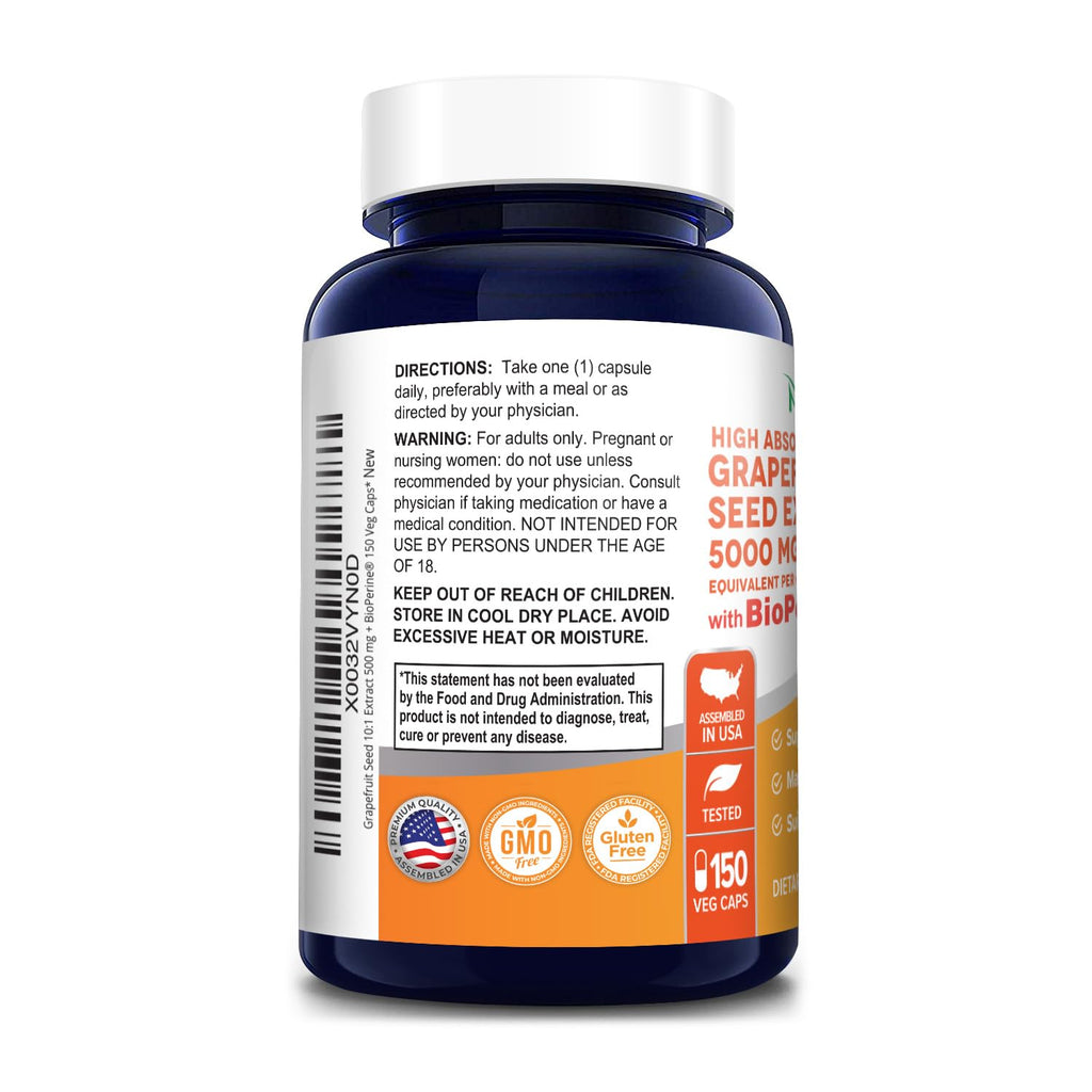 NusaPure Grapefruit Extract 5,000 mg per Capsule (Extract 10:1) Bioperine 150 Veggie caps (Gluten Free & Non-GMO) NusaPure Au supplements