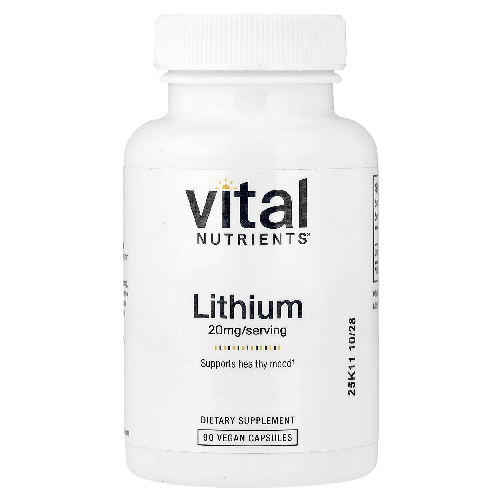 Vital Nutrients Lithium Orotate - Vegan Lithium Supplements for Memory, State of Mind, and Behavioral Health* - 20mg - Gluten, Dairy, Soy Free - 90 Capsules