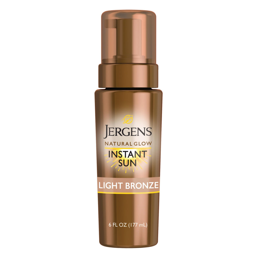 Jergens Natural Glow Instant Sun Body Mousse, Self Tanner for Light Bronze Tan, Sunless Tanning Body Bronzer