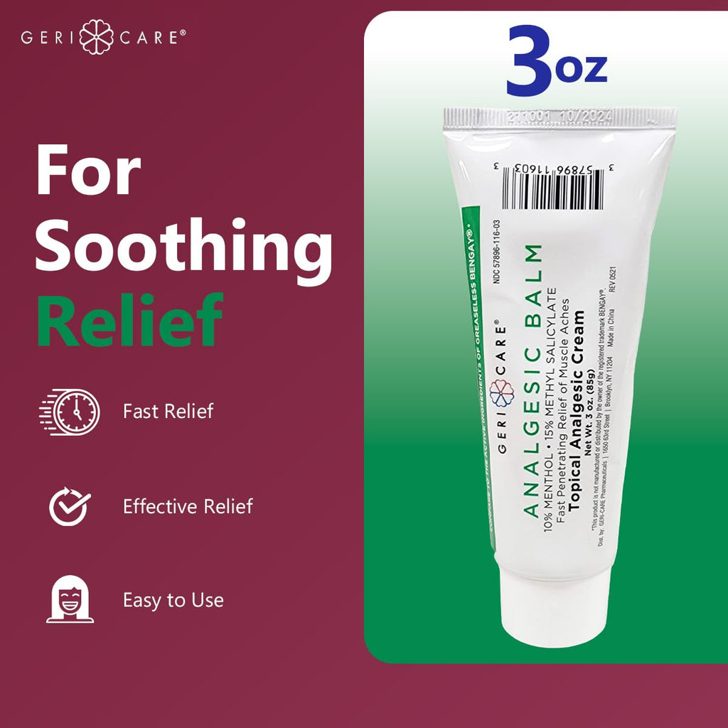 GeriCare Topical Analgesic Cream, Menthol 10%, Methyl Salicylate 15%, Fast Absorption, Pain Relief of Minor Muscle Aches, Body Stiffness, Joint Pain & Soreness, 3 Ounce (Pack of 1) GeriCare Au supplements